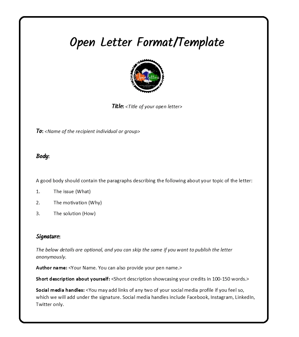 Open Letters Template-Format-Boxed